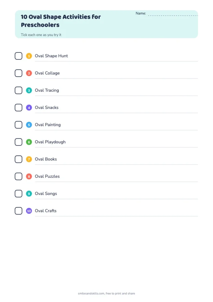 10 Oval Shape Activities for Preschoolers checklist