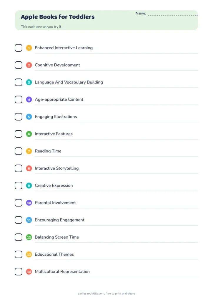 Apple Books for Toddlers checklist