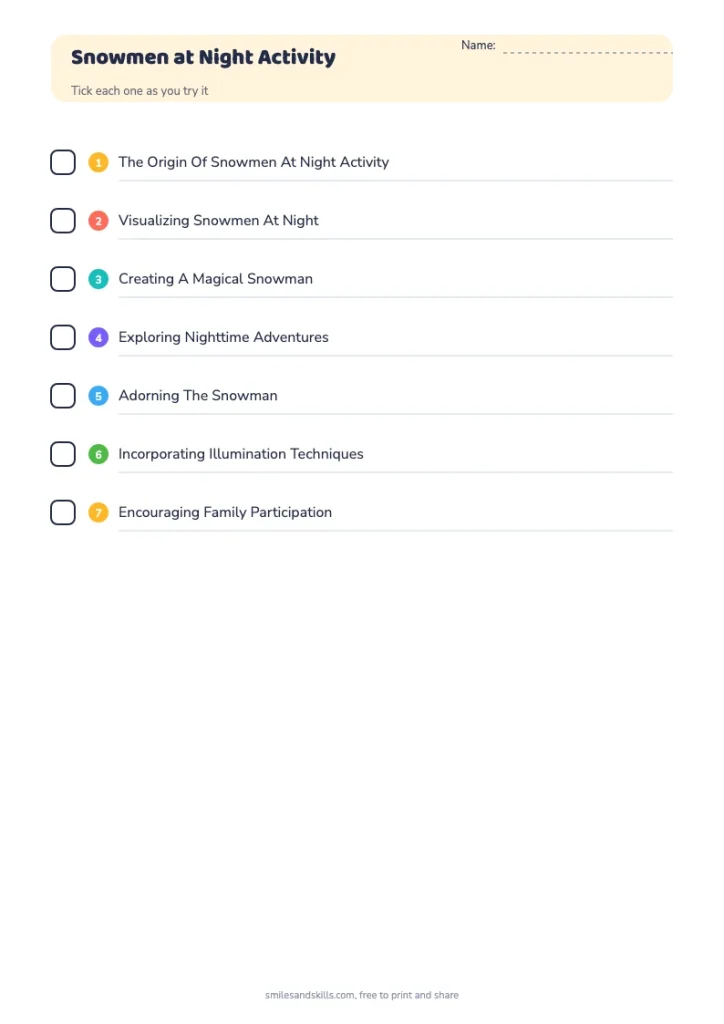 Snowmen at Night Activity checklist