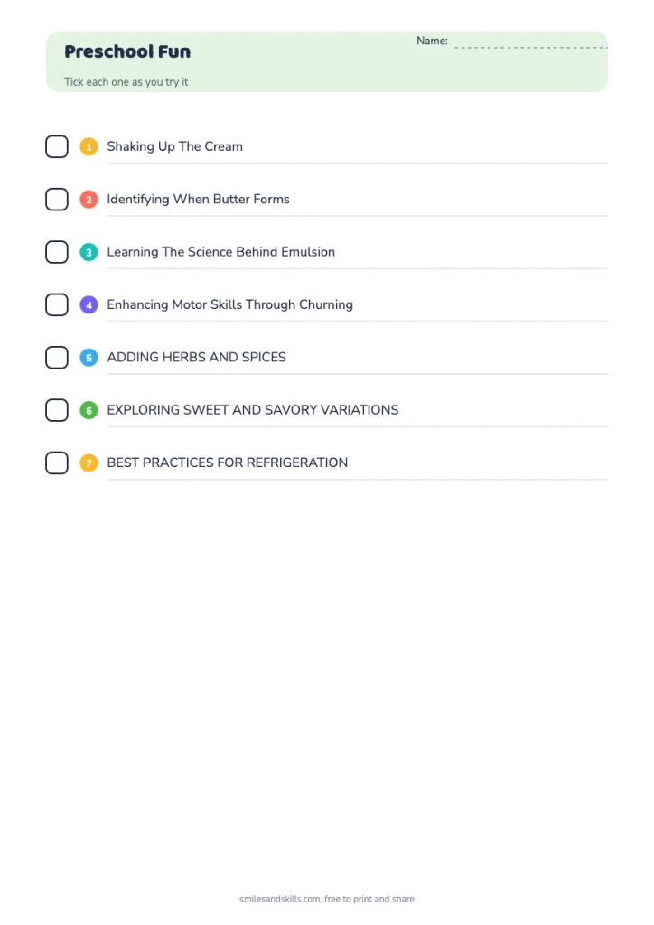 Preschool Fun checklist