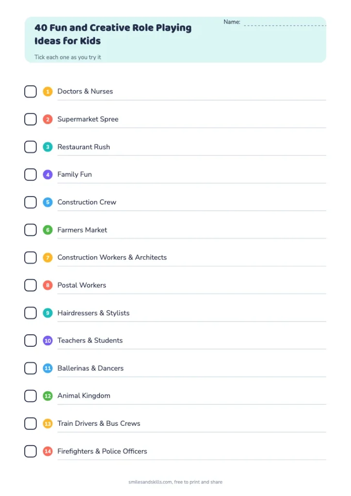 40 Fun and Creative Role Playing Ideas for Kids checklist