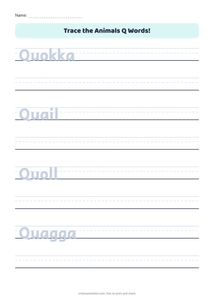 Trace the Animals Q Words