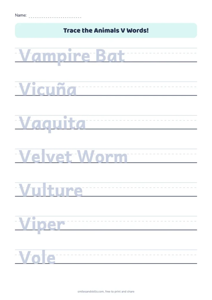 Trace the Animals V Words