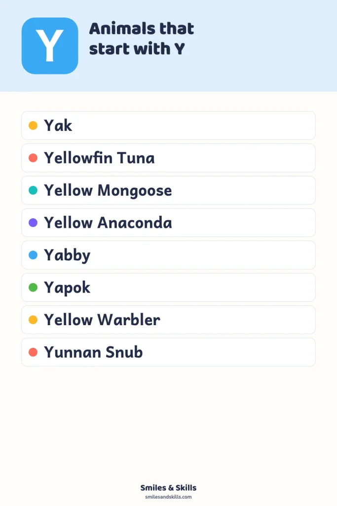 Animals That Start With the Letter Y