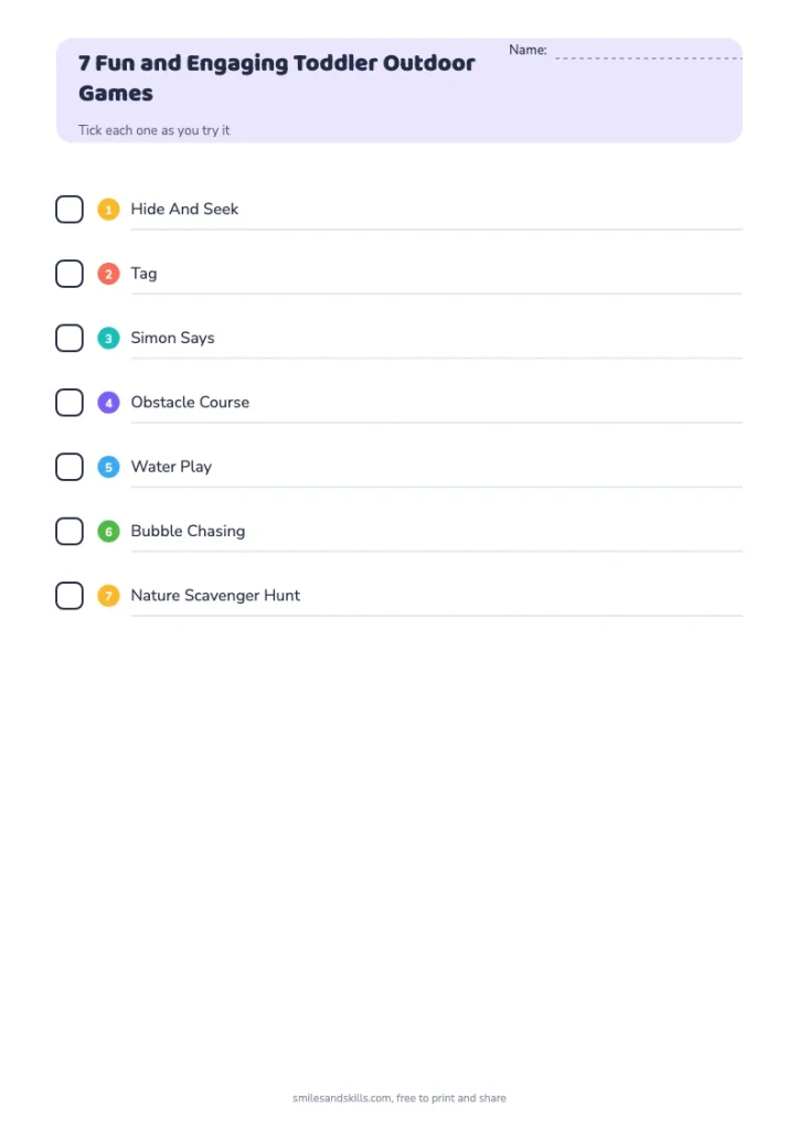 7 Fun and Engaging Toddler Outdoor Games checklist