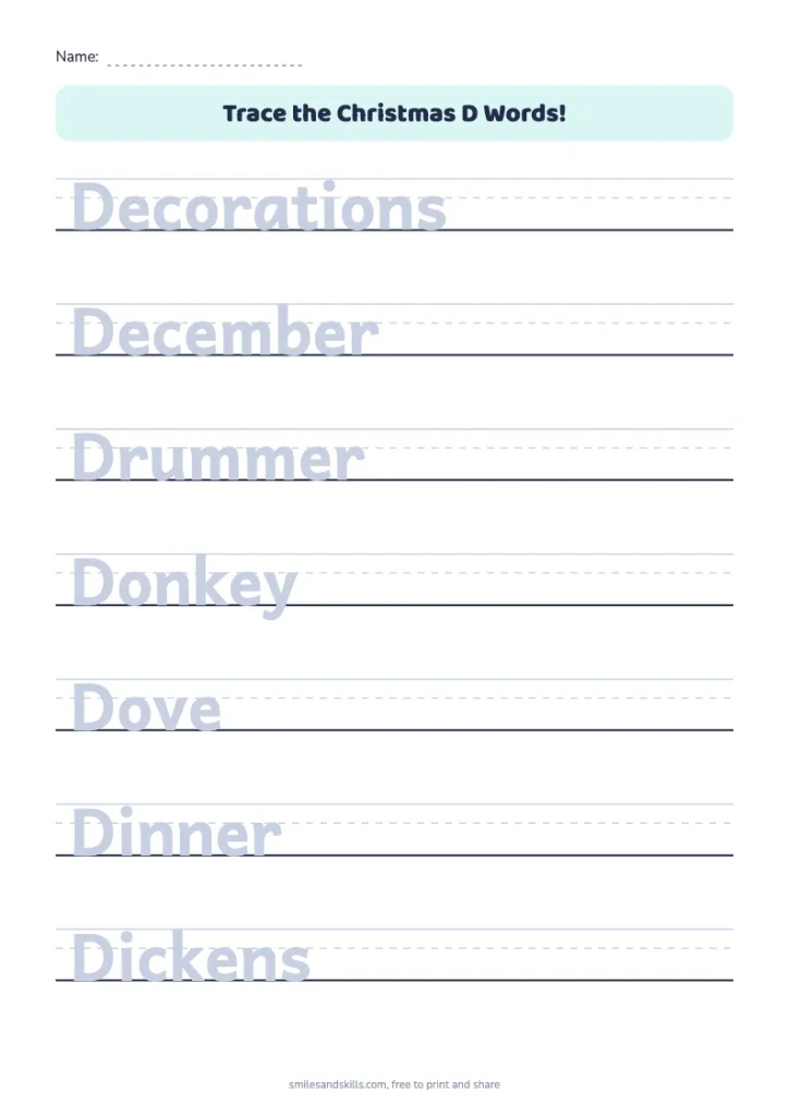 Trace the Christmas D Words