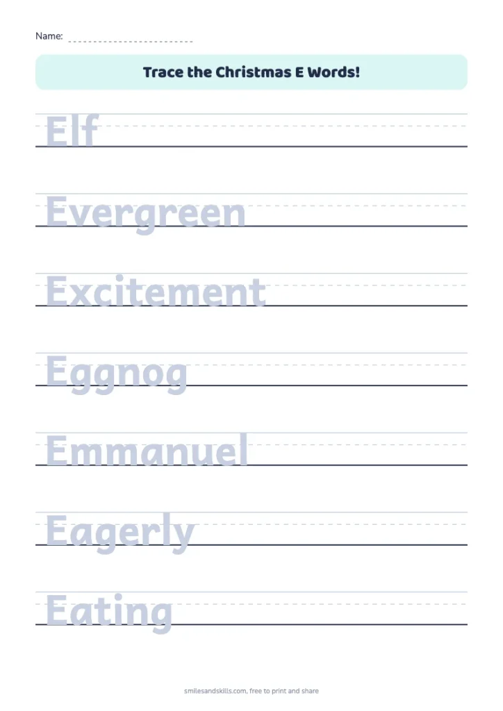 Trace the Christmas E Words