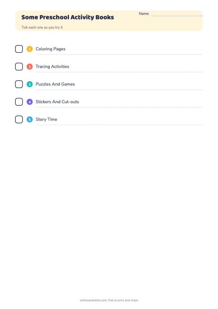 Some Preschool Activity Books checklist