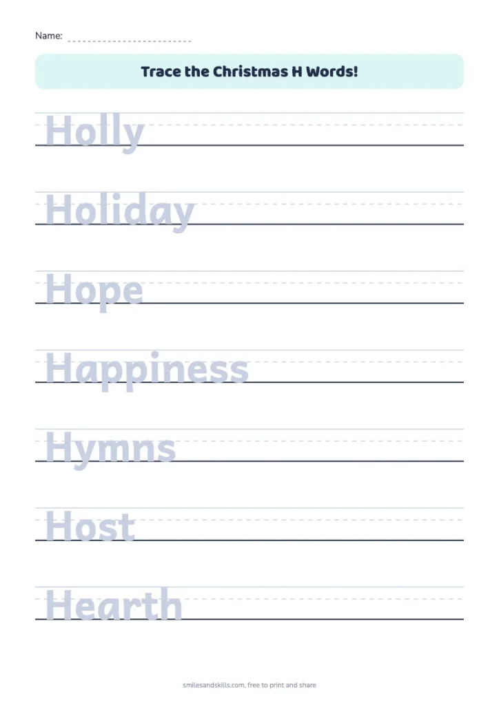 Trace the Christmas H Words