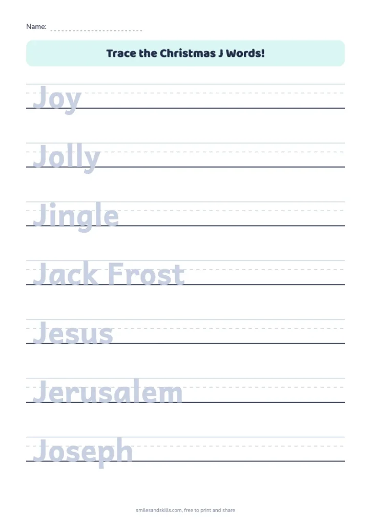 Trace the Christmas J Words
