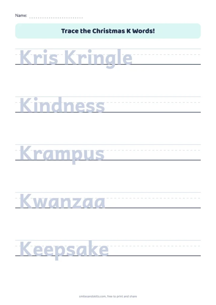 Trace the Christmas K Words