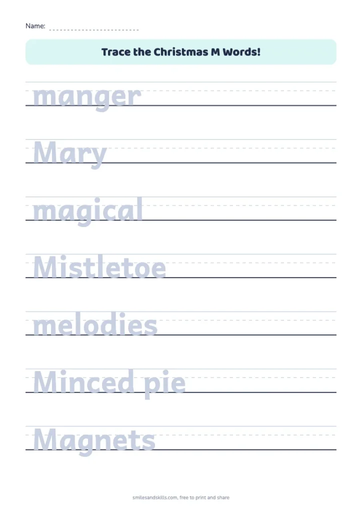 Trace the Christmas M Words