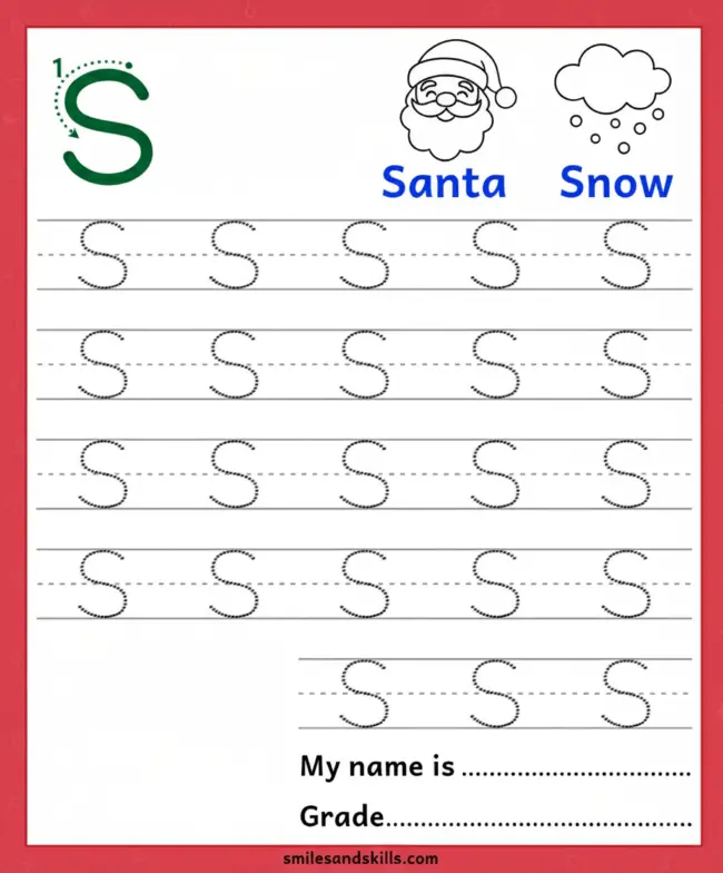 S word worksheet tracing the letter