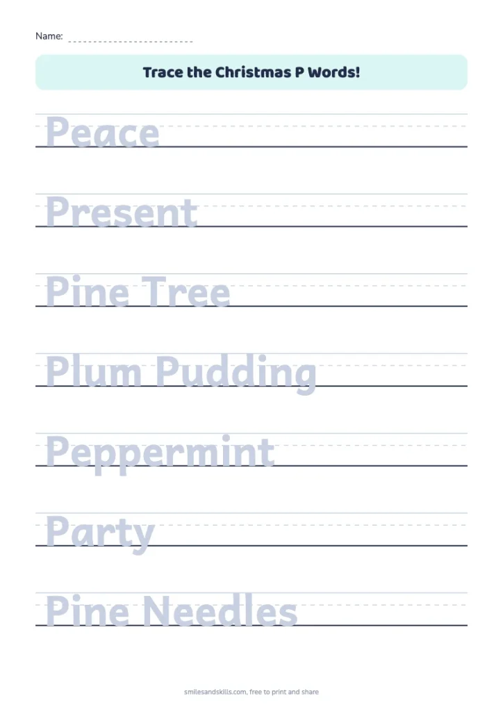 Trace the Christmas P Words