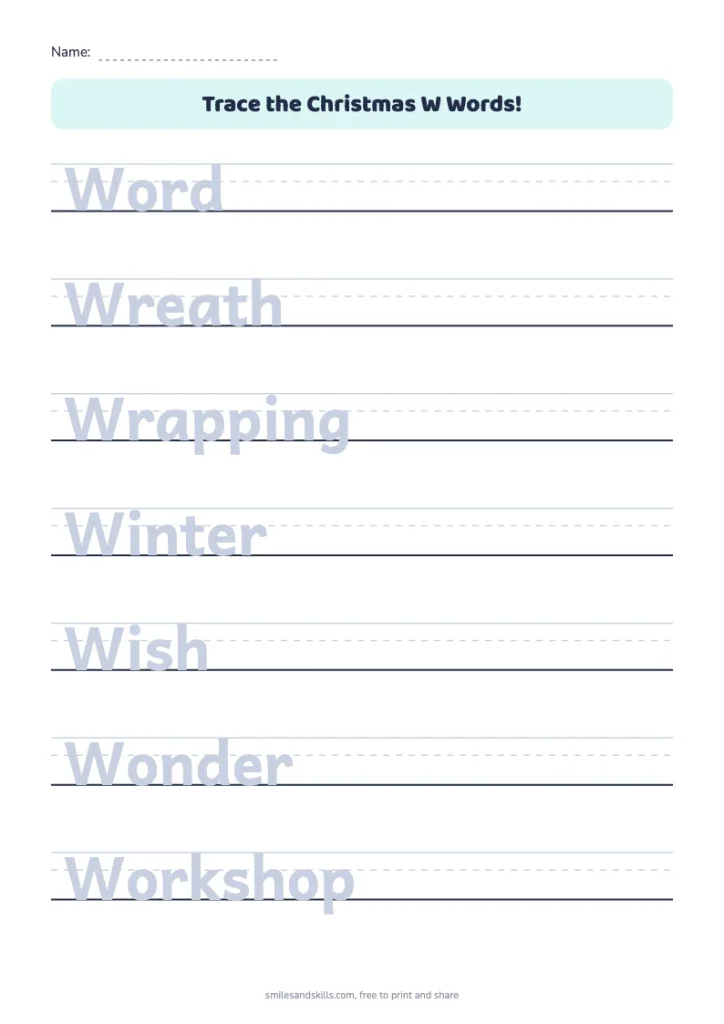 Trace the Christmas W Words