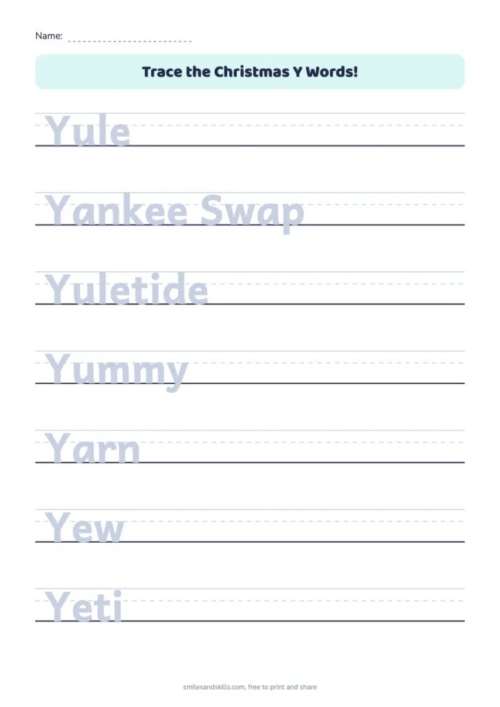 Trace the Christmas Y Words