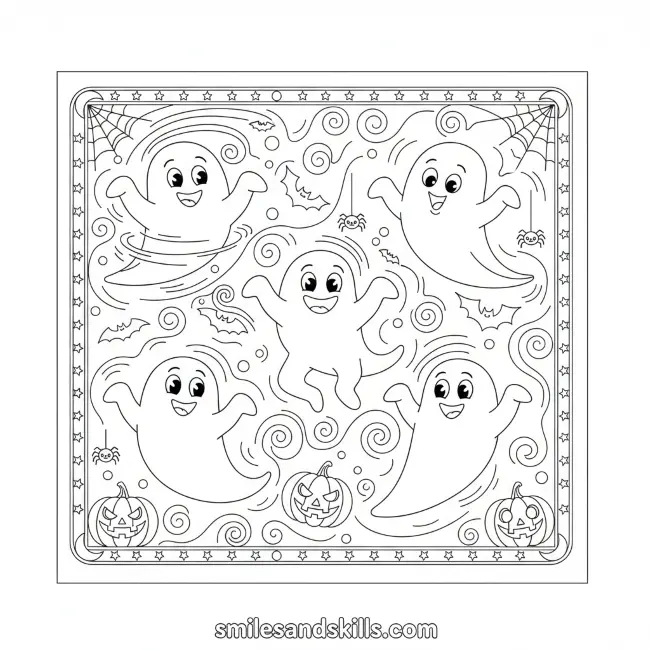 Dancing Halloween Ghosts Coloring Page