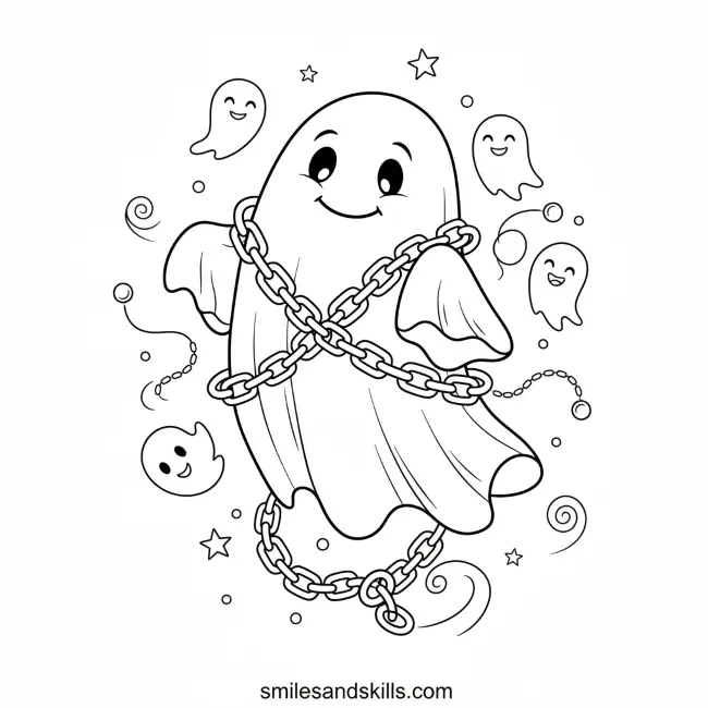 Ghost with Chains coloring page