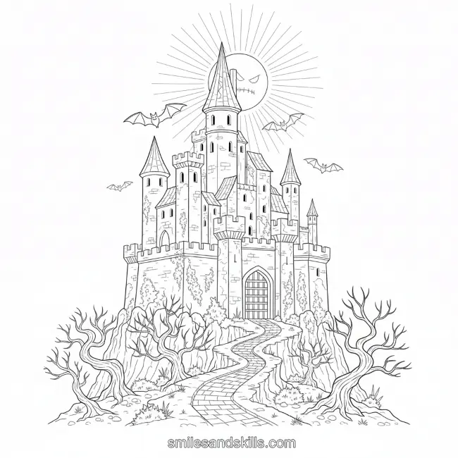 Haunted Castle Halloween Coloring Page