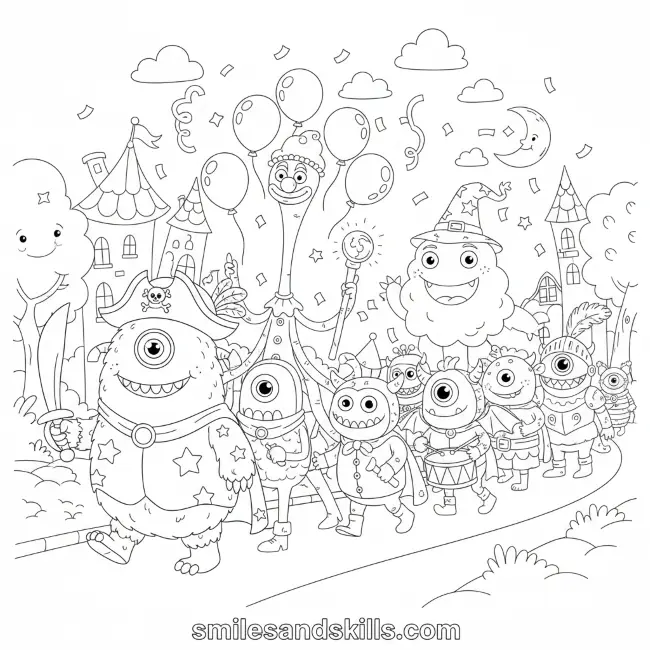 Monster Parade Coloring Page