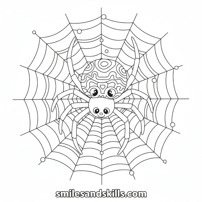 Spider in Web Coloring Page