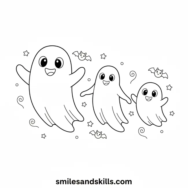 Spooky Ghost Family coloring page