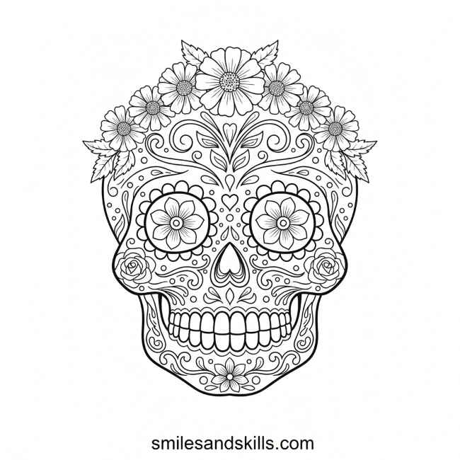 Sugar Skull Design - Intricate Día de los Muertos skull with floral patterns