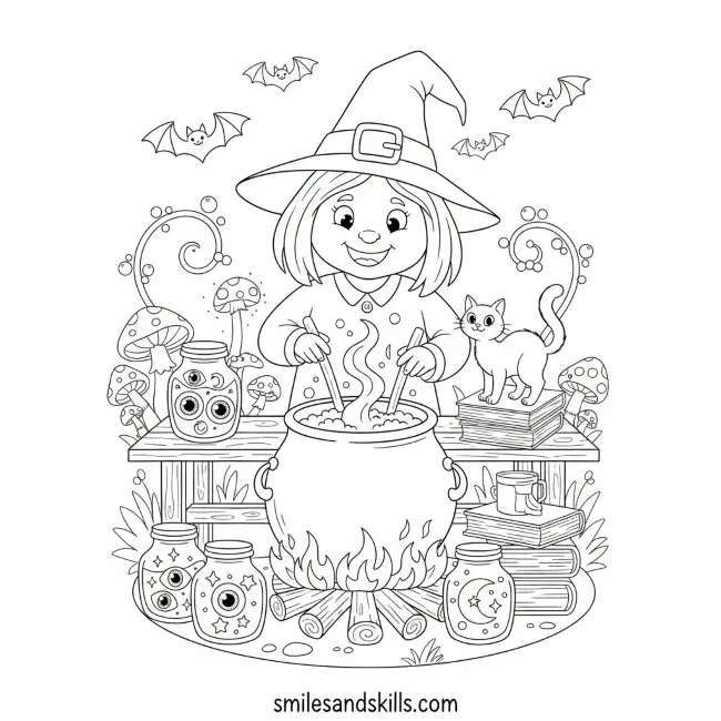 Witch Brewing Potions coloring page