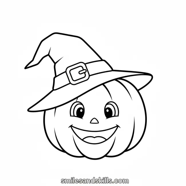 pumpkin with witch hat coloring page