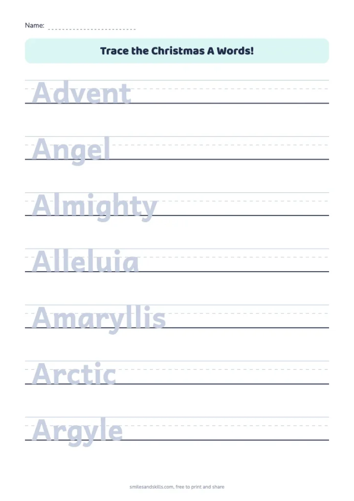 Trace the Christmas A Words