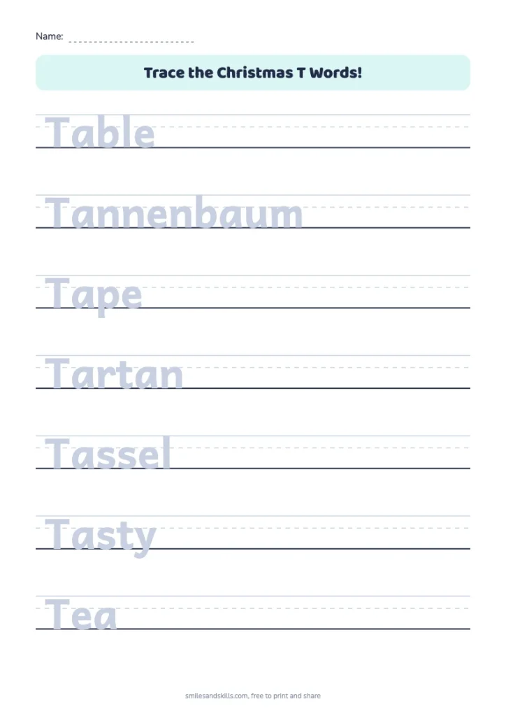 Trace the Christmas T Words
