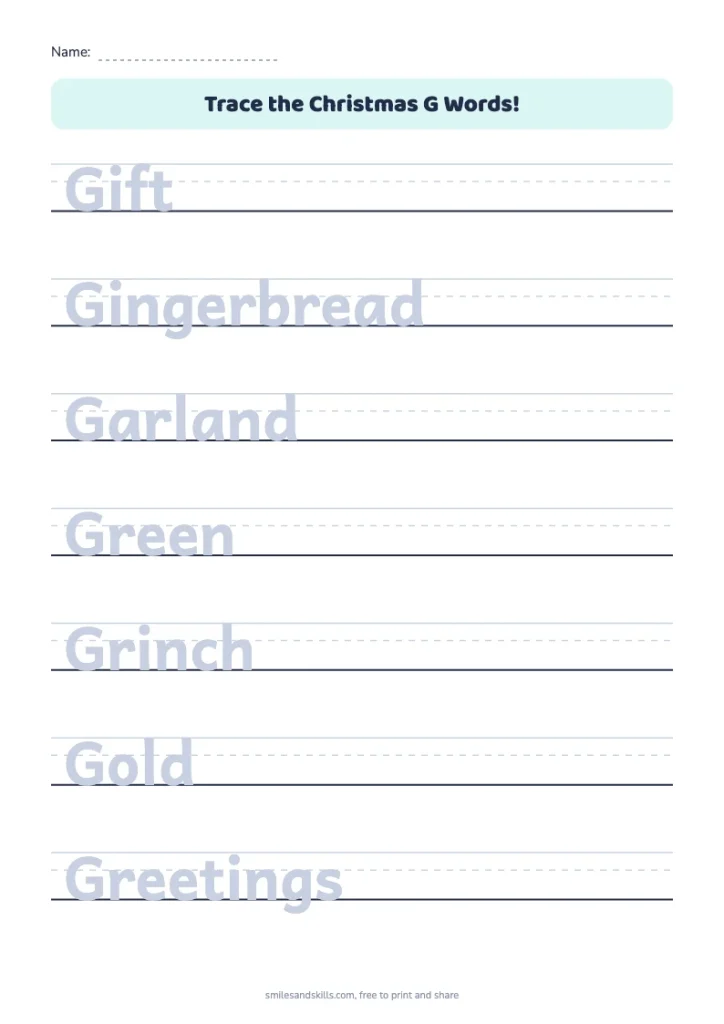 Trace the Christmas G Words